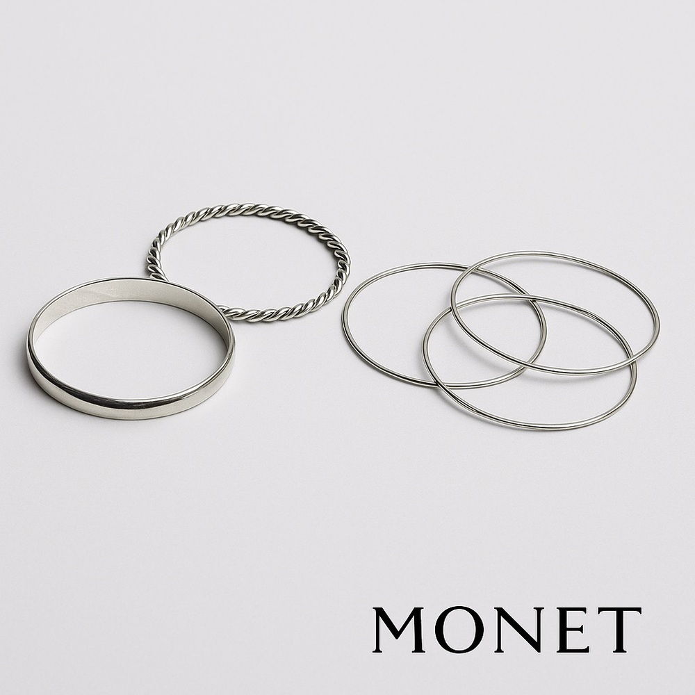Monet Silver-Tone Bangle Bracelet Set of 5 - Picture 5 of 5